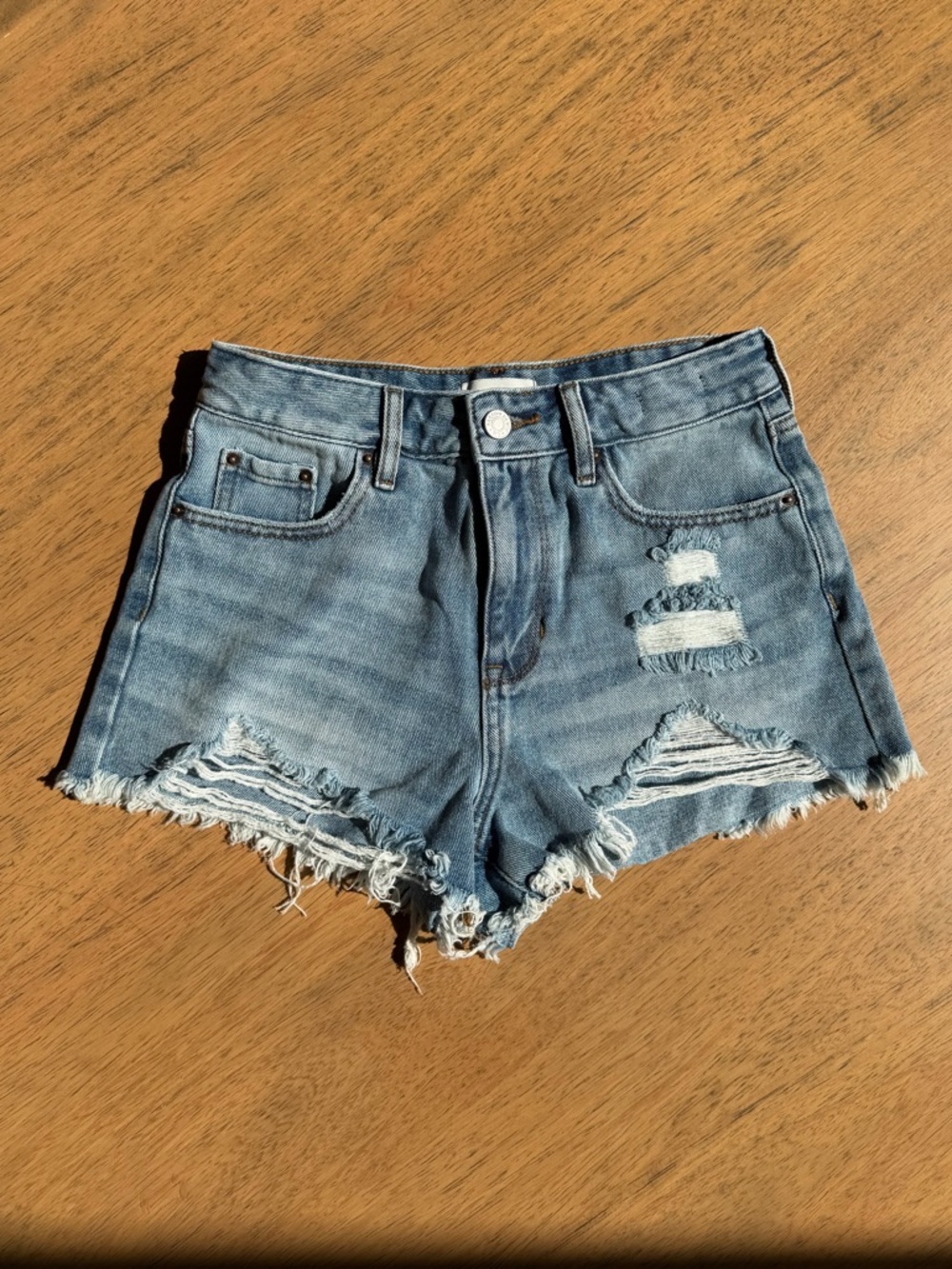Women’s | PacSun High Rise Festival Denim Shorts Distressed, Blue | Size 25